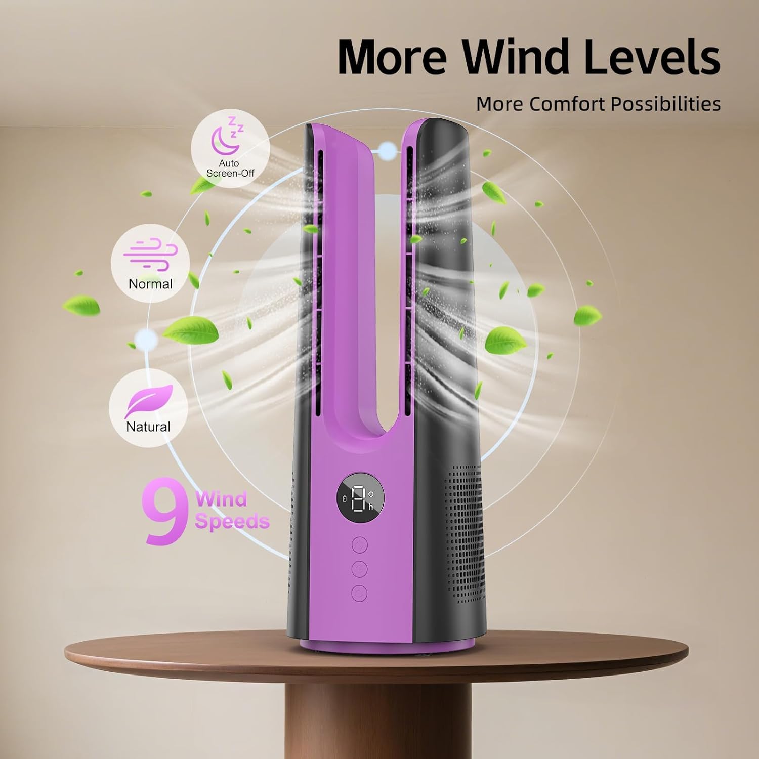 Desk Fan, 13 Inch Portable Bladeless Fan, Small Quiet Table Fan with 60°Oscillating, 9 Speeds & 9H Timer, LED Display, Button Control, Easy to Clean, Personal Desktop Fan for Bedroom, Office