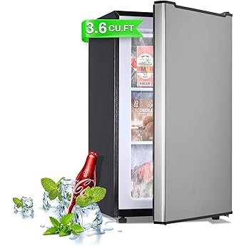 Upright Freezer with Reversible Single Door, 3.5 Cubic Feet Stainless Steel Compact Freezer, Silver Adjustable Thermostat Removable Shelves Mini Freezer, Applicable to Home, Kitchen, Office