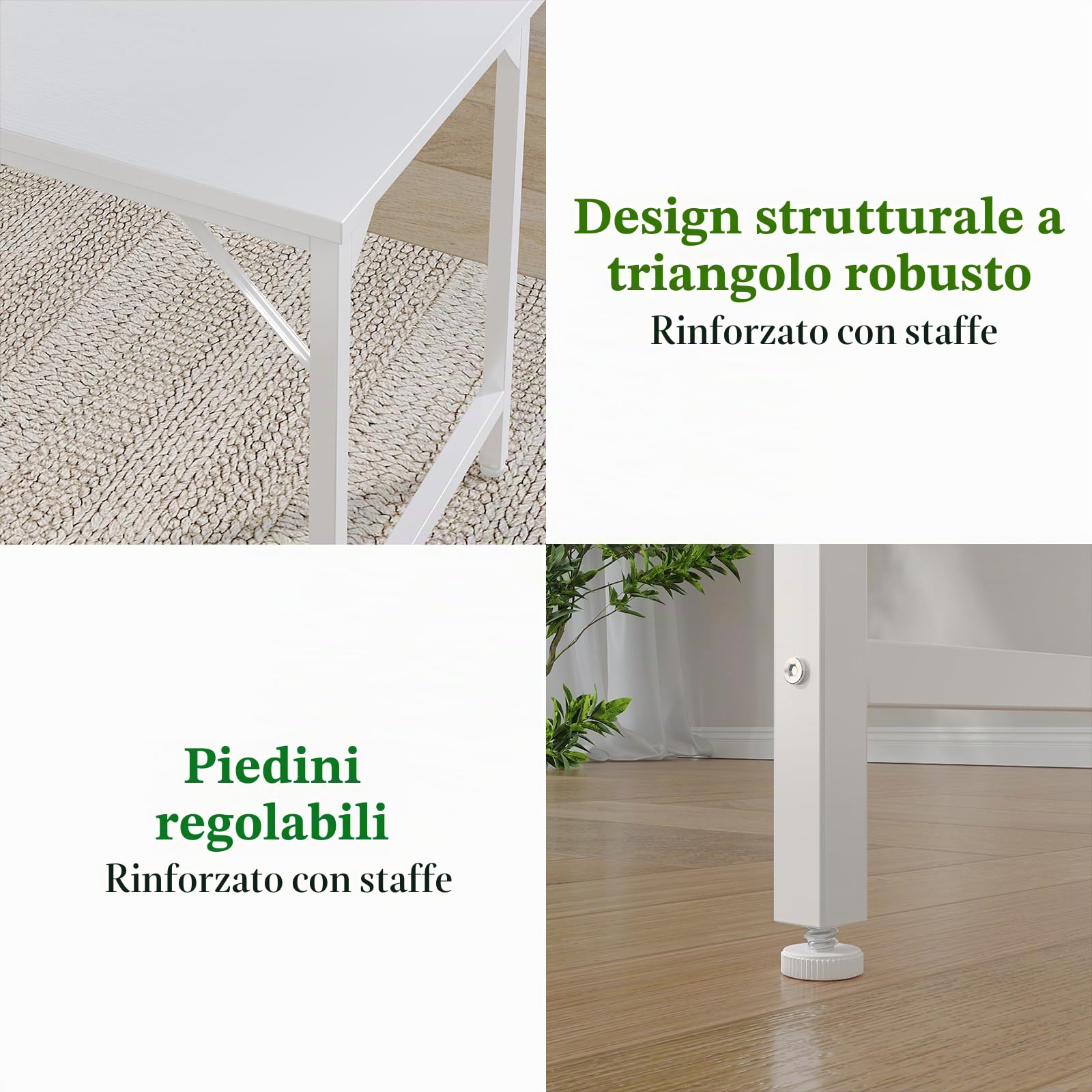 Grandder Scrivania Piccola per Computer 80x40cm, Stile Industriale con Struttura Metallica, con Borsa Portaoggetti e Gancio per Cuffie, Adatta per Ufficio/Studio/Camera da Letto, bianco