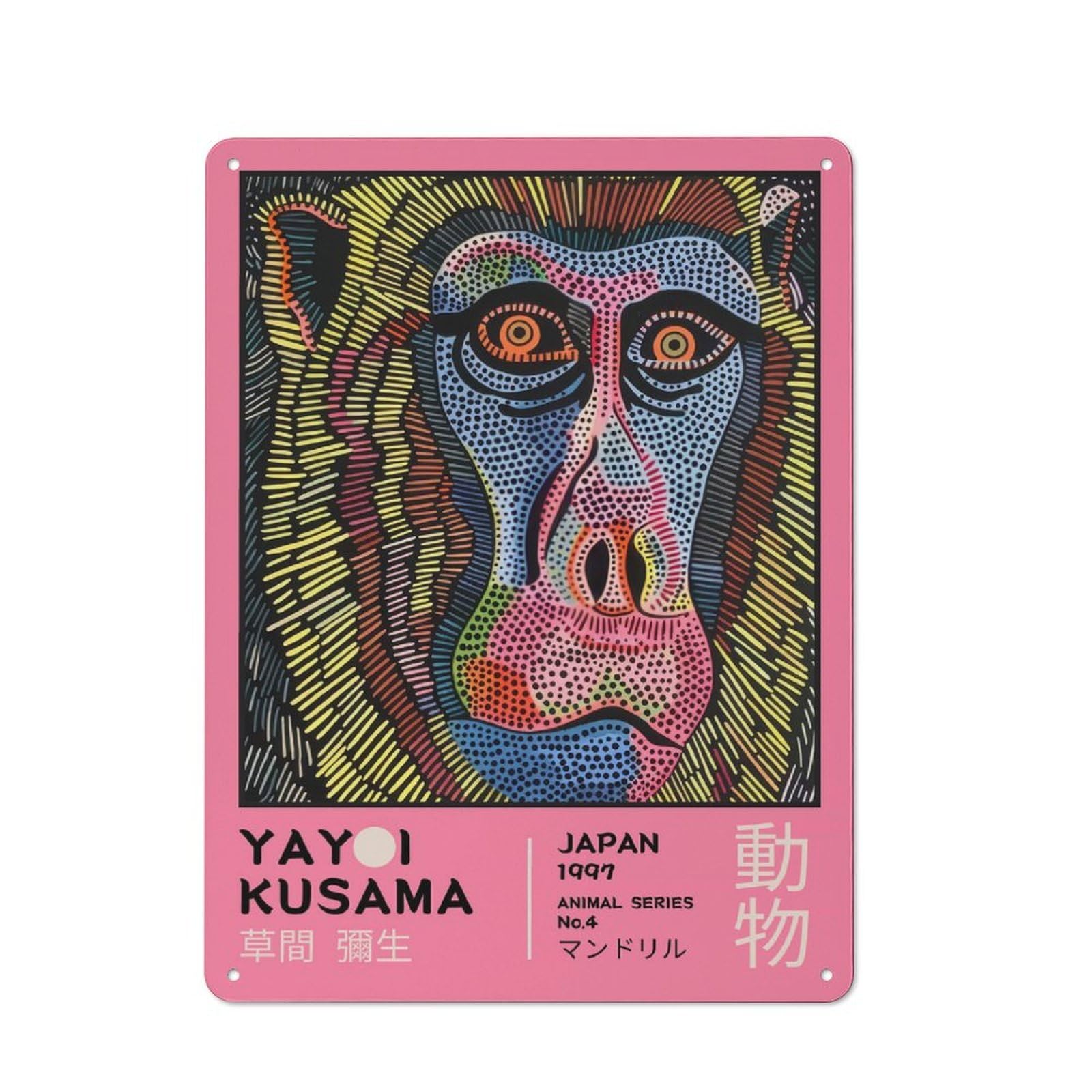 Junmoney Style-10 Yayoi Kusama Mandrill No.4 Exhibition Poster Rustic Metal Sign 40X30cm For Garden Room Or Summerhouse, For Summerhouse Decorators
