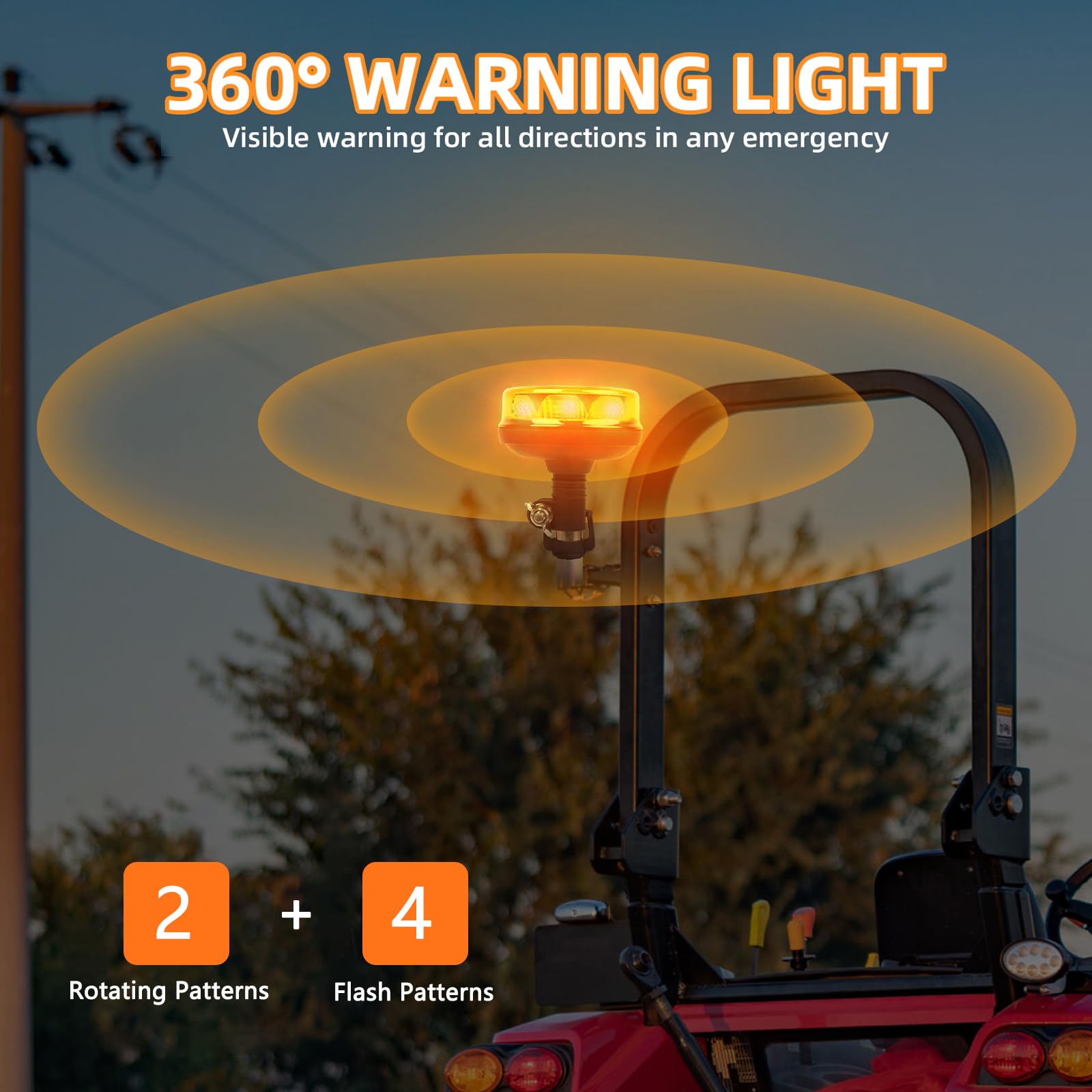 2x Rundumleuchte LED Amber Warnleuchte 12V/24V Blinkleuchte mit 6 Modi Rotating Flash Beacon, 16 LED Rundumleuchte Flexible DIN für Gabelstapler-Traktor Golfwagen Anhänger - ECE E9 IP67