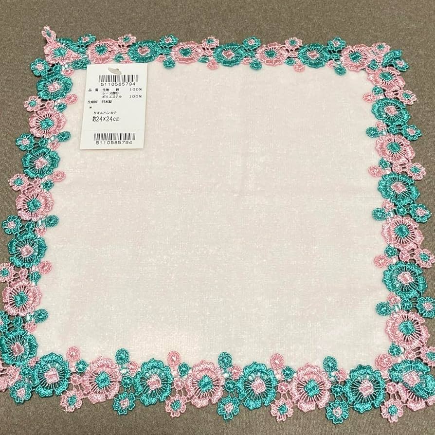 ♡ ガーゼとパイルのレースミニハンカチ ♡ピンクローズ LT-002ハンドメイド ♡ ガーゼとパイルのレースミニハンカチ ♡ピンクローズ LT-002