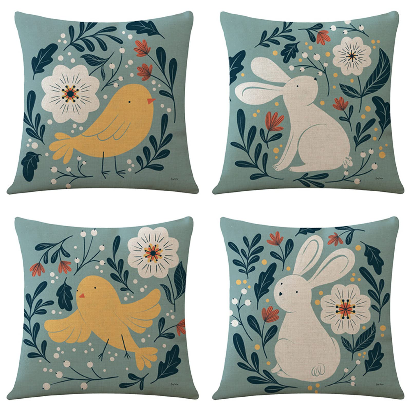 Housses de Coussin 70x70cm Lapin Blanc en Lin Impermeable pour Jardin
