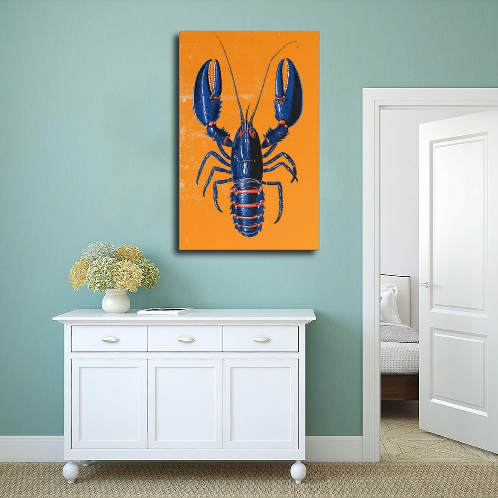 OAHFDF Stampa artistica da parete su tela con aragosta blu, per soggiorno, camera da letto, 60 x 90 cm