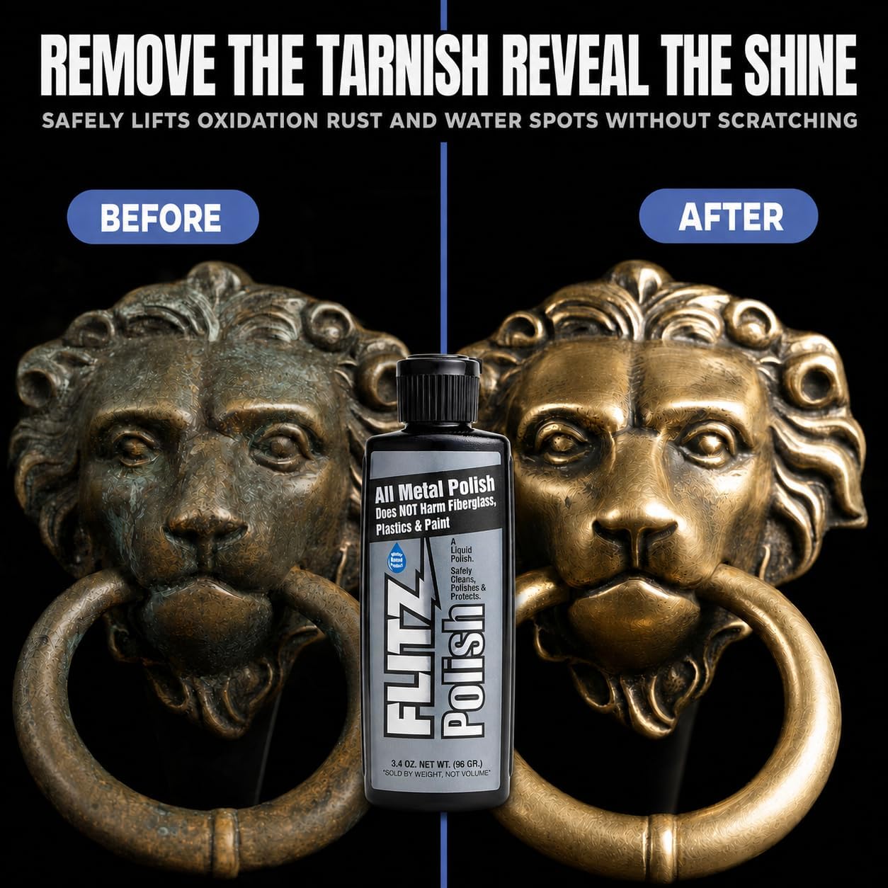 FLITZ Multi Purpose Metal Polish Liquid - 3.4oz Bottle of USA-Made Tarnish Remover - For Aluminum, Chrome, Brass, Nickel, Silver - Non-Abrasive Metal Cleaner and Polish, Restorer (12 Pack) image 5