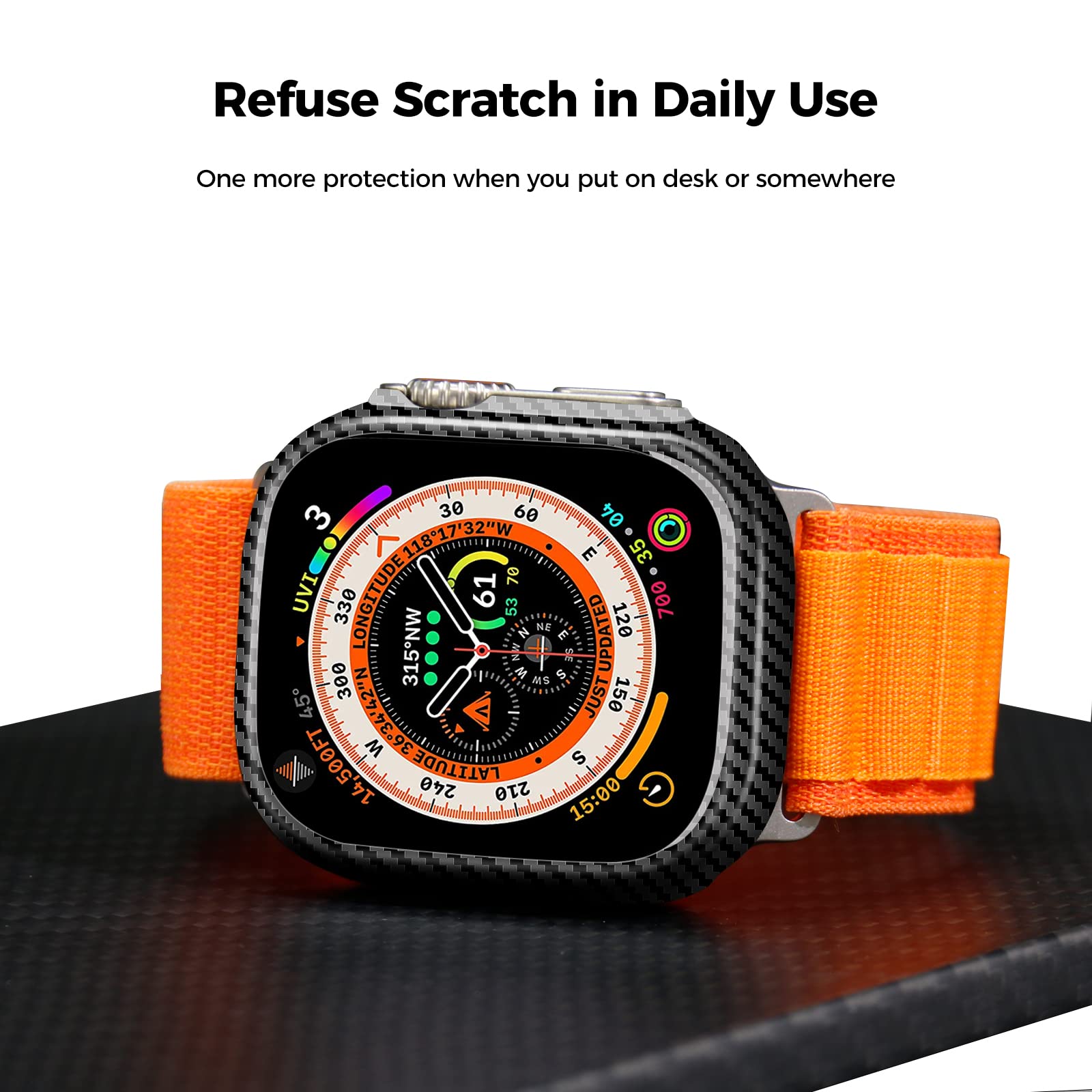 MONOCARBON Custodia in fibra di carbonio per Apple Watch Ultra (49 mm), ultra sottile, leggera, resistente, con pellicola proteggi schermo, per iWatch, colore: Nero lucido