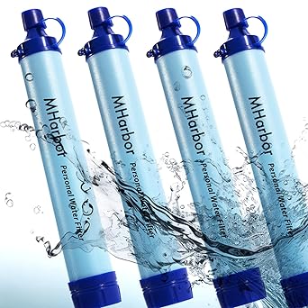 Personal Water Filter Straw, 4 Pack, 0.01 Micron Portable Water Purifier for Survival Gear, Emergency Preparedness, Hiking, Camping, Travel, 1500L/396 Gallon Filtration