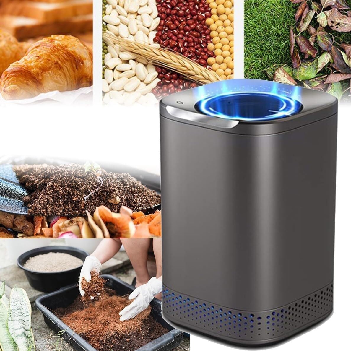Pattumiera elettrica for compost da cucina, termociclatore for alimenti con capacità di 2,5 litri, pattumiera for compost da cucina, microrganismi domestici for lo smaltimento dei rifiuti di macchine