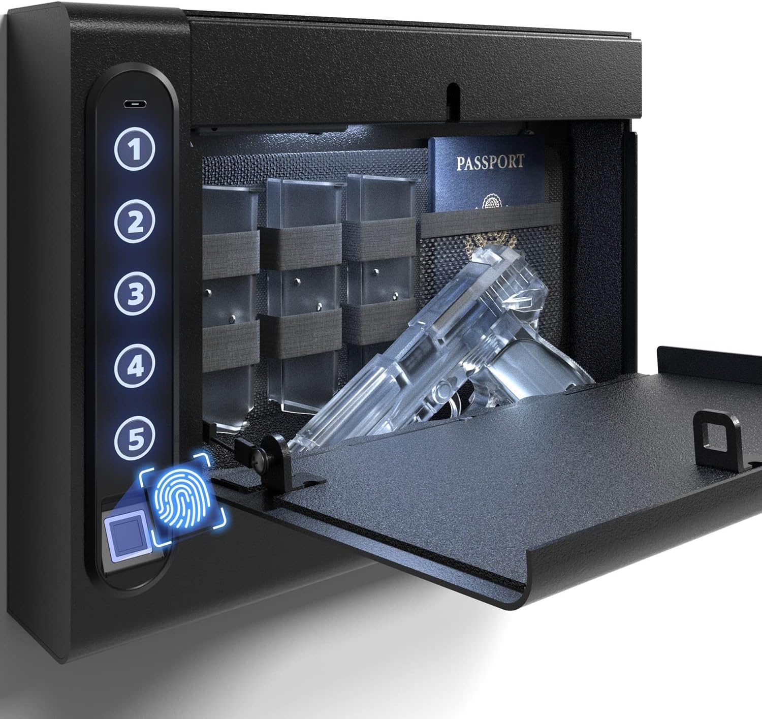 XDeer Biometric Wall Secure with out Gasoline Strut for Fast Entry, Hidden Storage for Full-Dimension, LED Mild, Silent Mode, and Backlit Digital Keypad S008QG (S008)