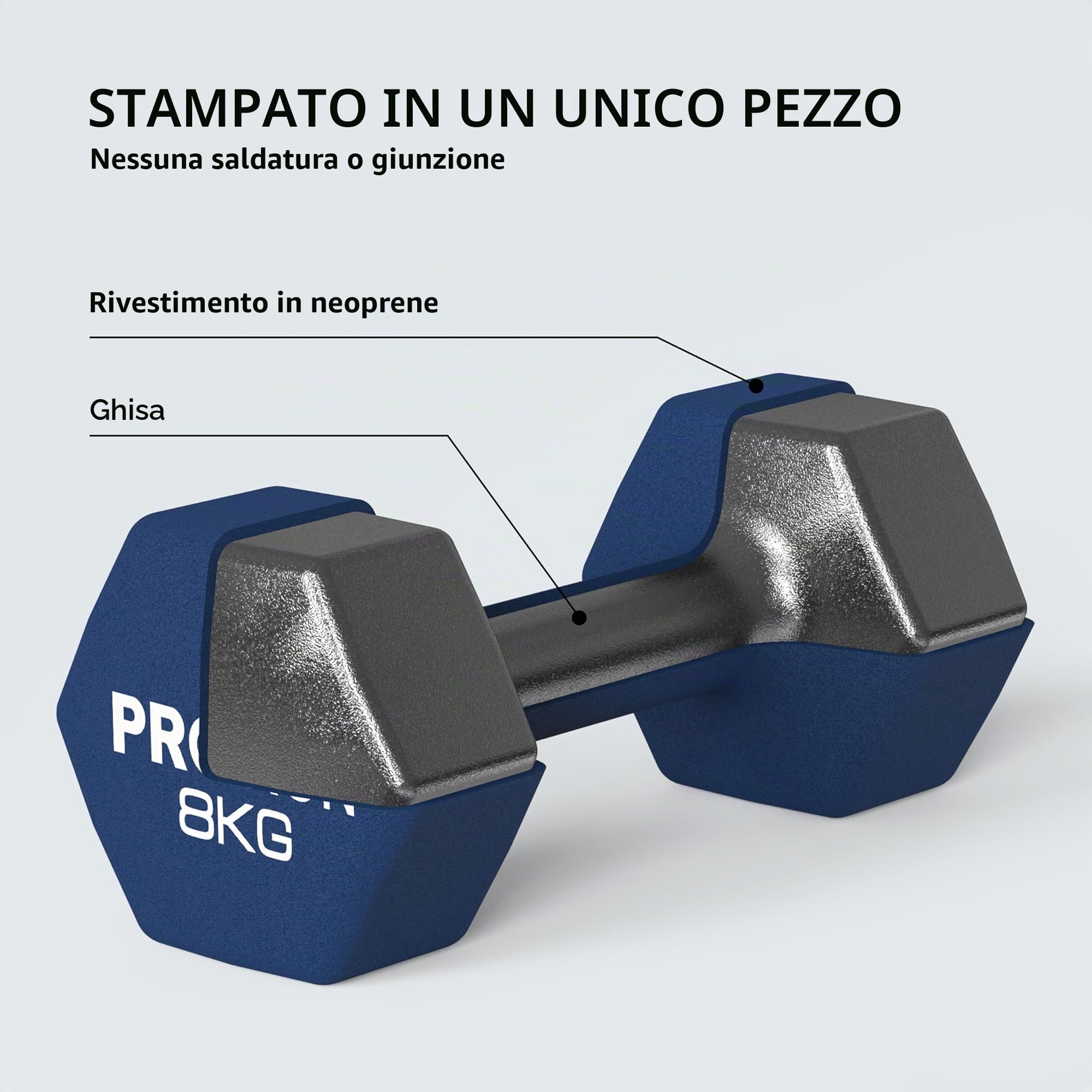 PROIRON Pesi Palestra in Neoprene Esagonale, Set Manubri Palestra da 1 kg a 10 kg, Dumbbells Pesetti Manubrio in Casa Allenamento della Forza, Fitness