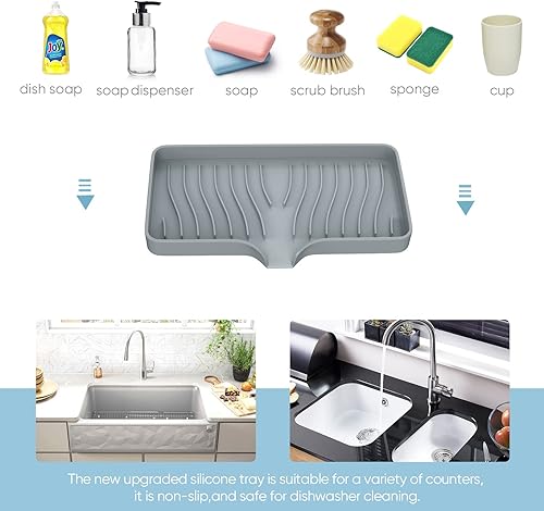 Miniatura 5 de Bandeja para fregadero de cocina, bandeja de jabón de cocina autodrenante, soporte de esponja de silicona para fregadero de cocina, baño,