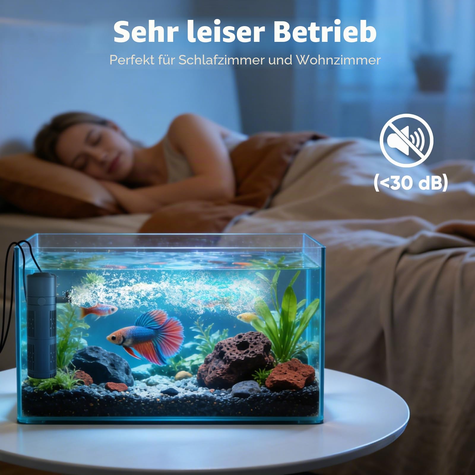 5-in-1 Aquarium Innenfilter mit UV-Sterilisator & Timer, 500 L/h leise Filterpumpe für Aquarien, Belüftung & Regendusche, Multifunktionaler Sauerstoffpumpen-Innenfilter (Geräuscharm)