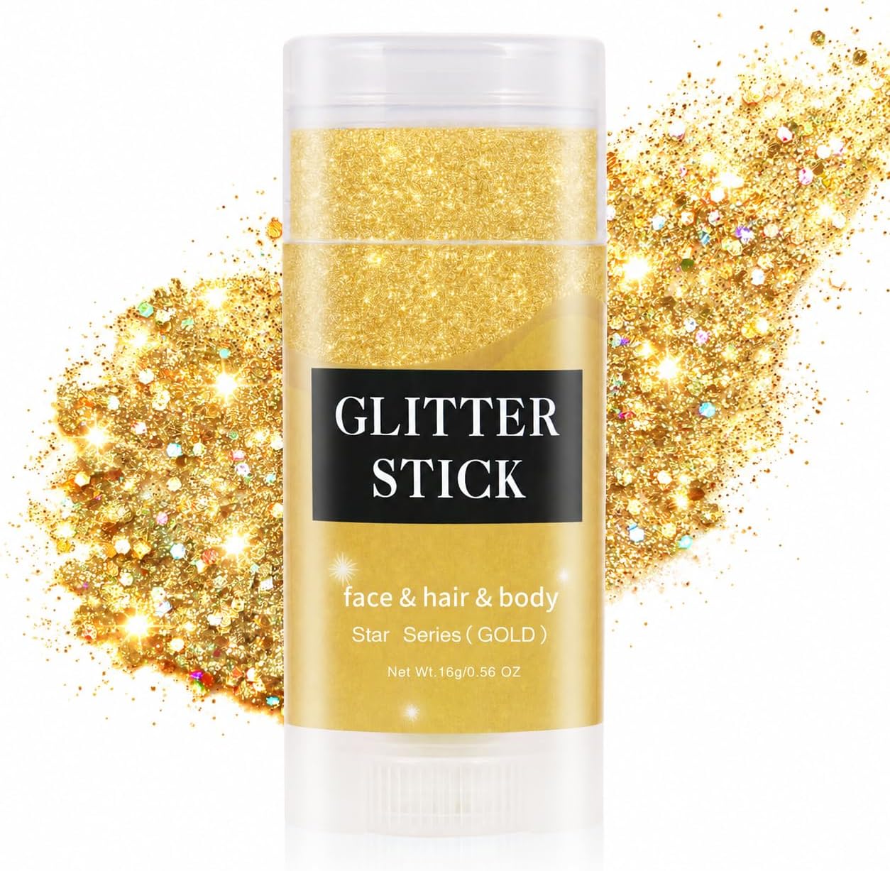 Gold Face Glitter Stick,Spirit Day Accessories Body Hair Glitter,Rave Mardi Gras Halloween Glitter Makeup,Waterproof Game Day Country Singer Concert