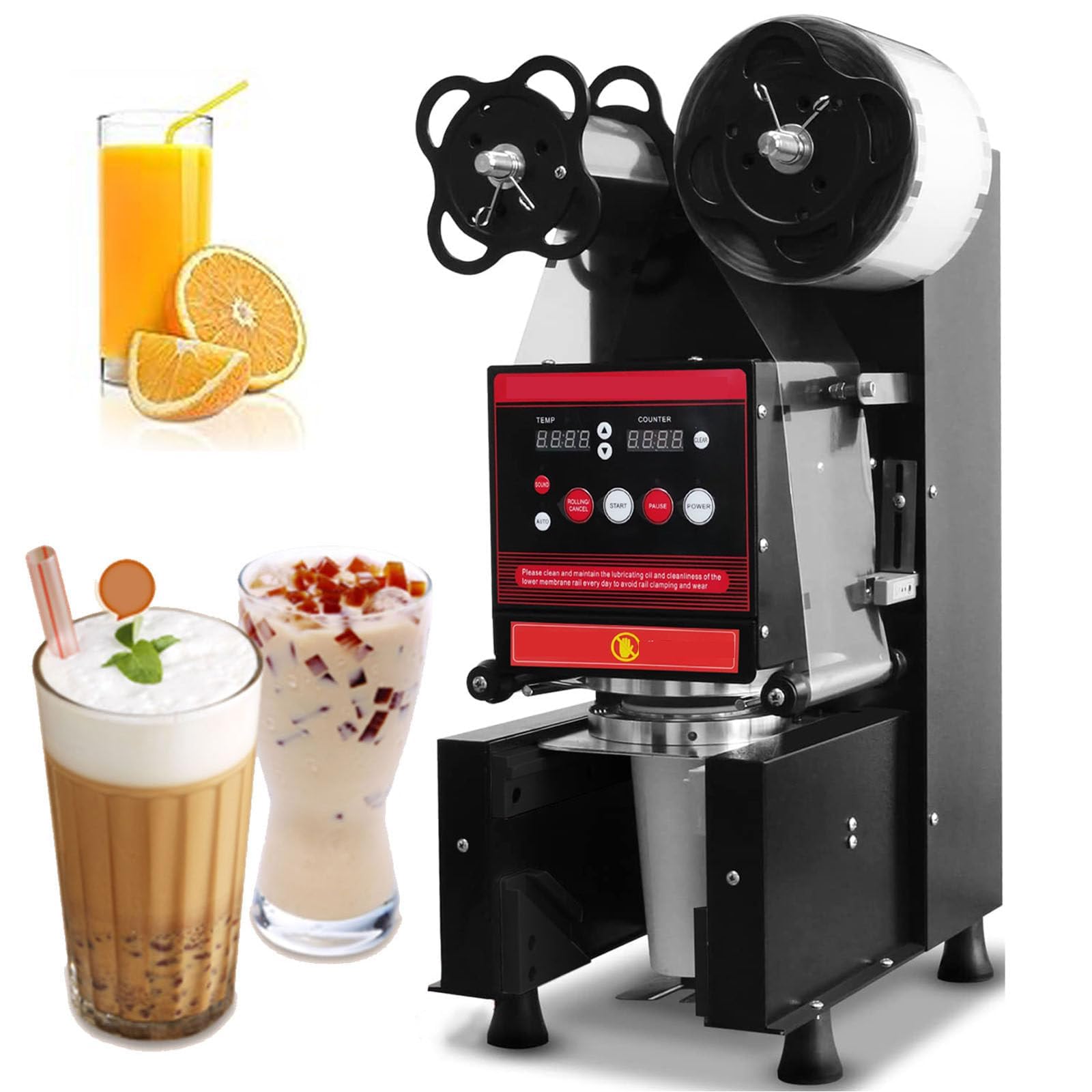 IUokLU Fully Automatic Cup Sealing Machine, Commercial Electric Cup Sealing Machine, 400-500 Cups/Hour, Suitable For Beverage Shops-White-110 (Black 110)