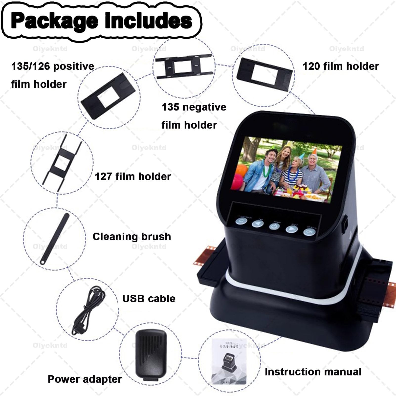 Scanner numérique de films et diapositives 22 MP, convertit les films et diapositives 135, 126, 120 et 127 en négatifs, photos couleur, noir et blanc et format JPG, écran LCD 4,3 pouces, scanner