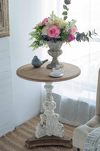 Miniatura 24 de kevinplus Mesa auxiliar redonda de madera para sala de estar, mesa auxiliar retro en relieve para apartamento, dormitorio, oficina (diámetro 20.5 x