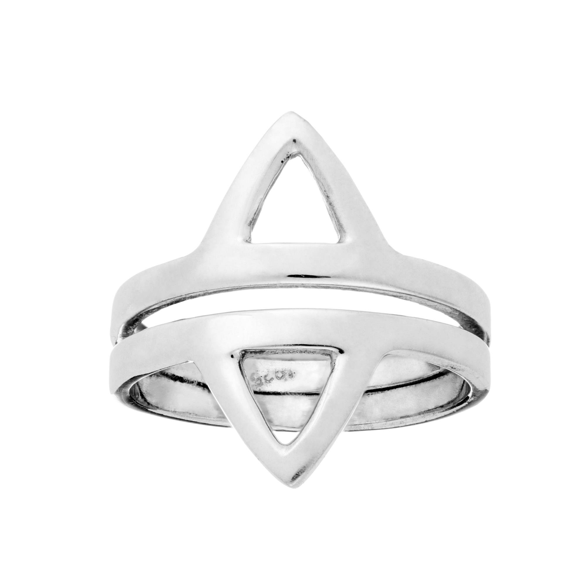 81stgeneration Anello Doppio Triangolo in Argento 925 per Donna | Anello Multifascia con Triangolo Aperto in Argento Sterling | Anelli Larghi Multistrato Geometrici Minimalisti