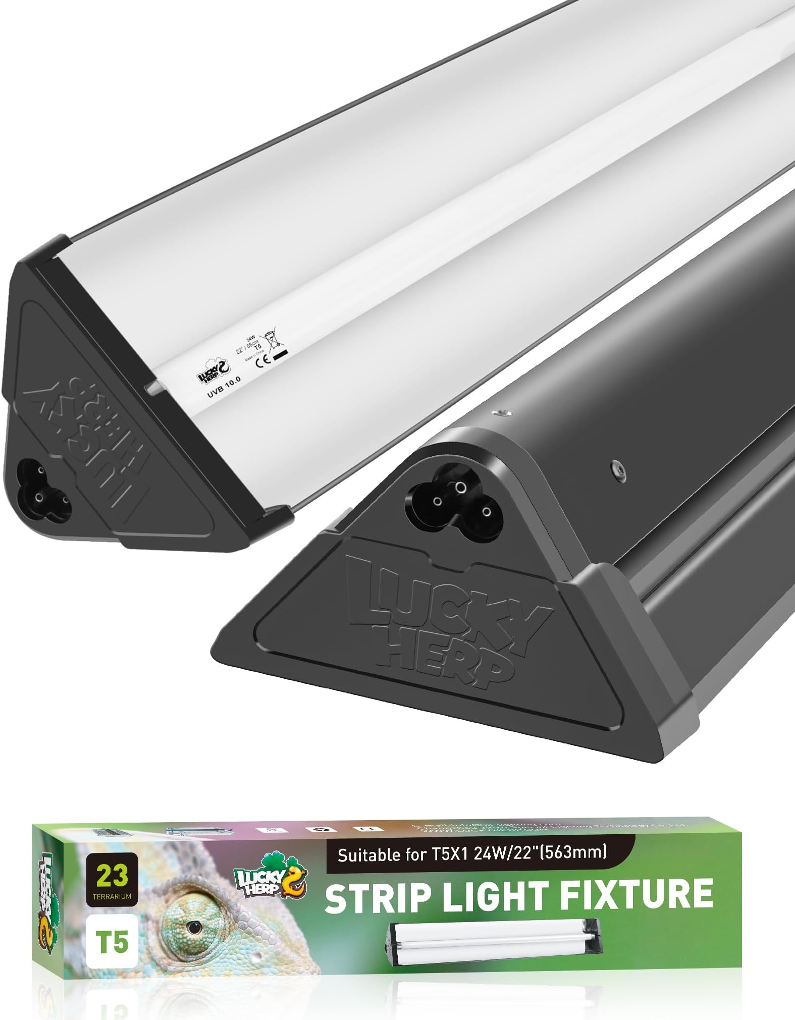 T5 Reptile Light Fixture Combo Kit 24W (New Upgrade), UVB Reptile Light Fixture with Desert UVB 10.0 22" Fluorescent Tube, UVA UVB Reptile Light for Lizard, Bearded Dragon, Tortoise