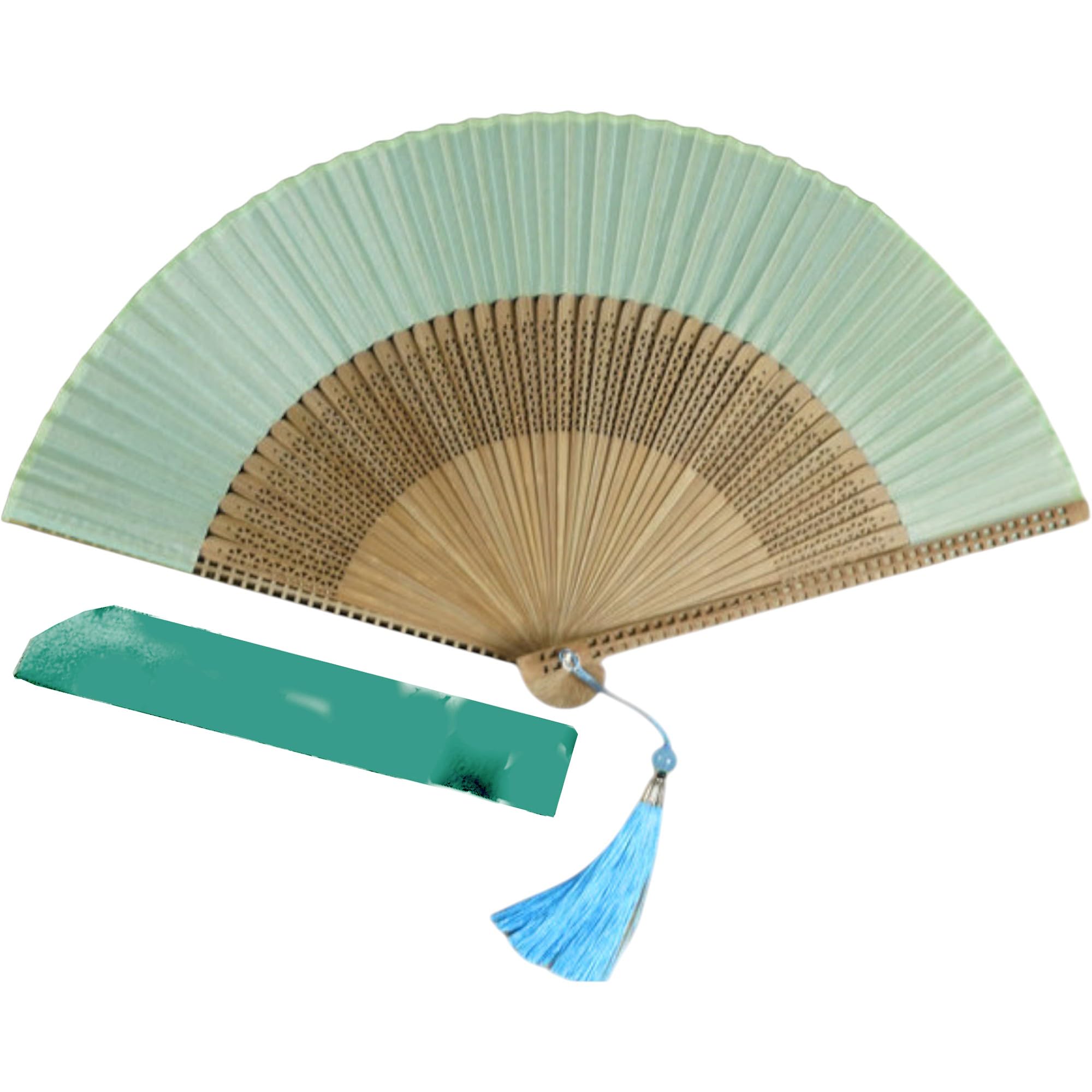 GFM® Bamboo Silk Handheld Folding Chinese Hand Fans for Summer, Wedding, Party Favour etc (FLSLK-MR-C) (F78-Light Mint)(FLSLK-F78-HLTL-txnl)