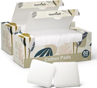 Ourmed Life Large 3x3 Inch Cotton Pads - Soft Lint-Free Rounds with Pressed Seam, Durable Makeup Remover & Facial Cleansing Pads, 120 Count