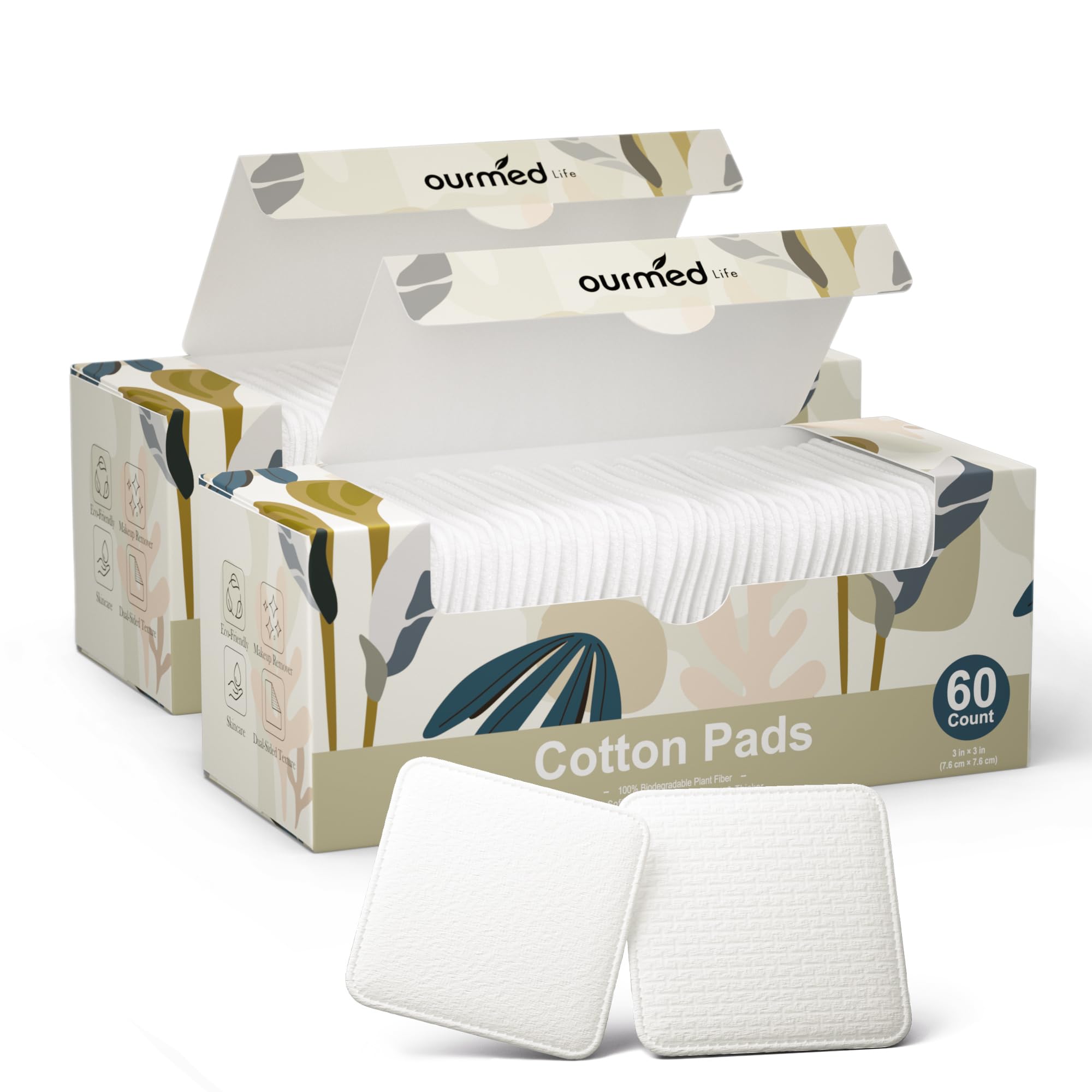 Ourmed Life Grandi dischetti di cotone per la rimozione del trucco, morbidi e privi di lanugine con design con cuciture pressate, resistenti cuscinetti struccanti per la pulizia del viso su tutti i