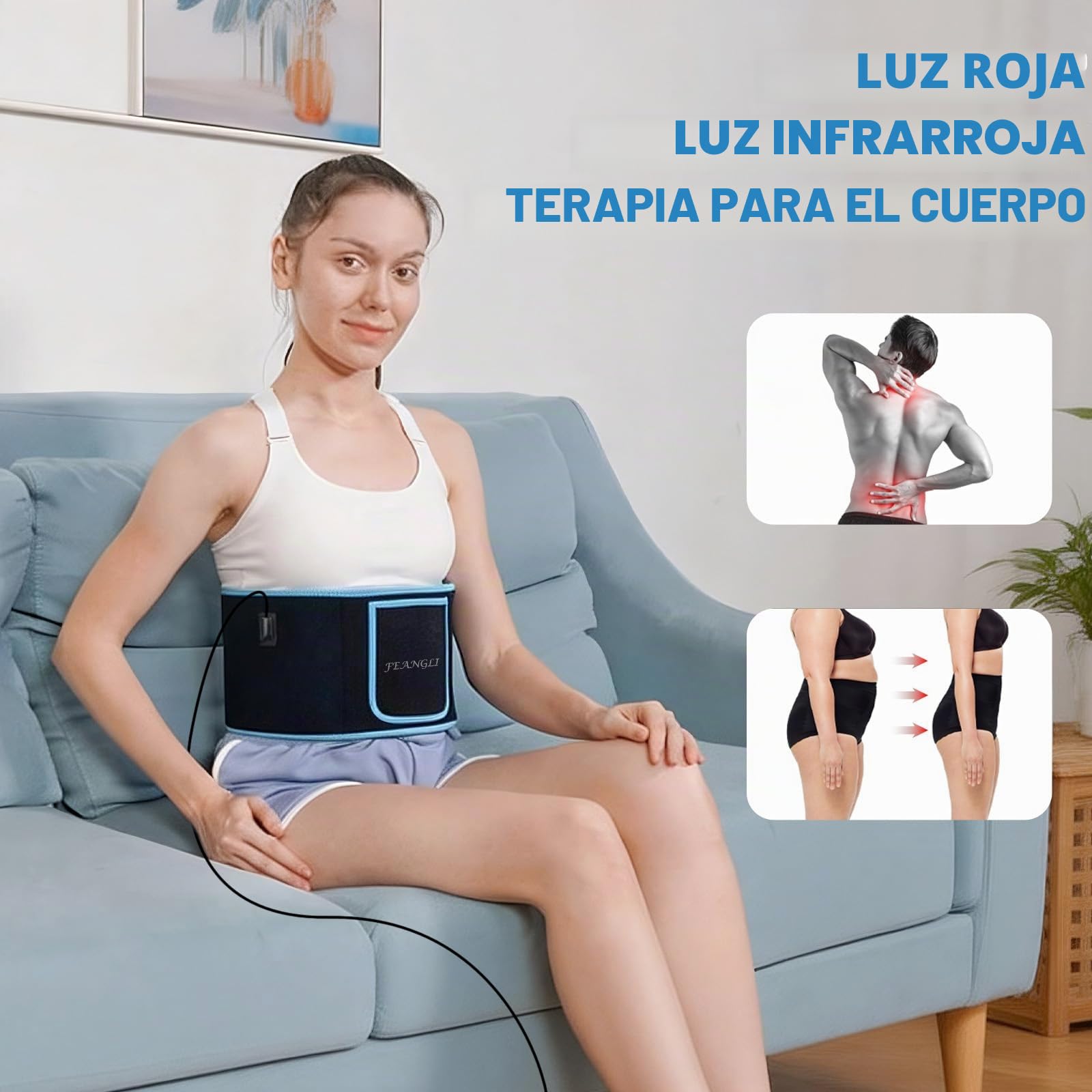 Dispositivo de cinturón de terapia de luz roja para aliviar el dolor corporal, cinturón de lipo de luz roja LED infrarrojo cercano, almohadilla de terapia profunda flexible para cintura, espalda y