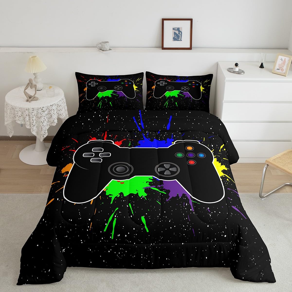 Feelyou Gaming Bedding Set for Boys Teen, Twin Gamer Comforter Set for Kids Bedroom, Game Room Decor, Child Youth Video Game Comforter, Microfiber Soft Cozy Duvet Set with Pillow Case