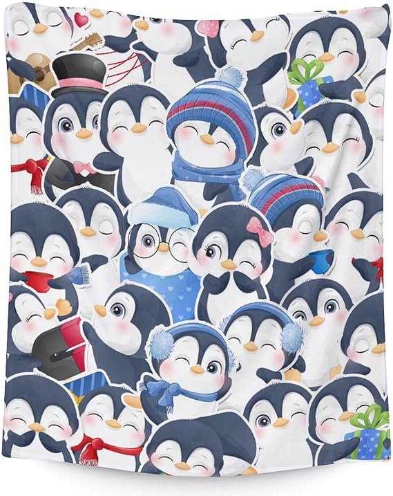 Penguin Blankets - Soft Fuzzy Blanket Throw for Kids, Adults - 50"x60" Flannel Blankets for Bed, Couch & Sofa - Blue Cute Blanket Gifts
