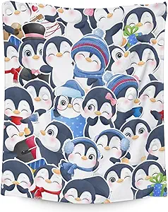 Penguin Blankets - Soft Fuzzy Blanket Throw for Kids, Adults - 50"x60" Flannel Blankets for Bed, Couch & Sofa - Blue Cute Blanket Gifts