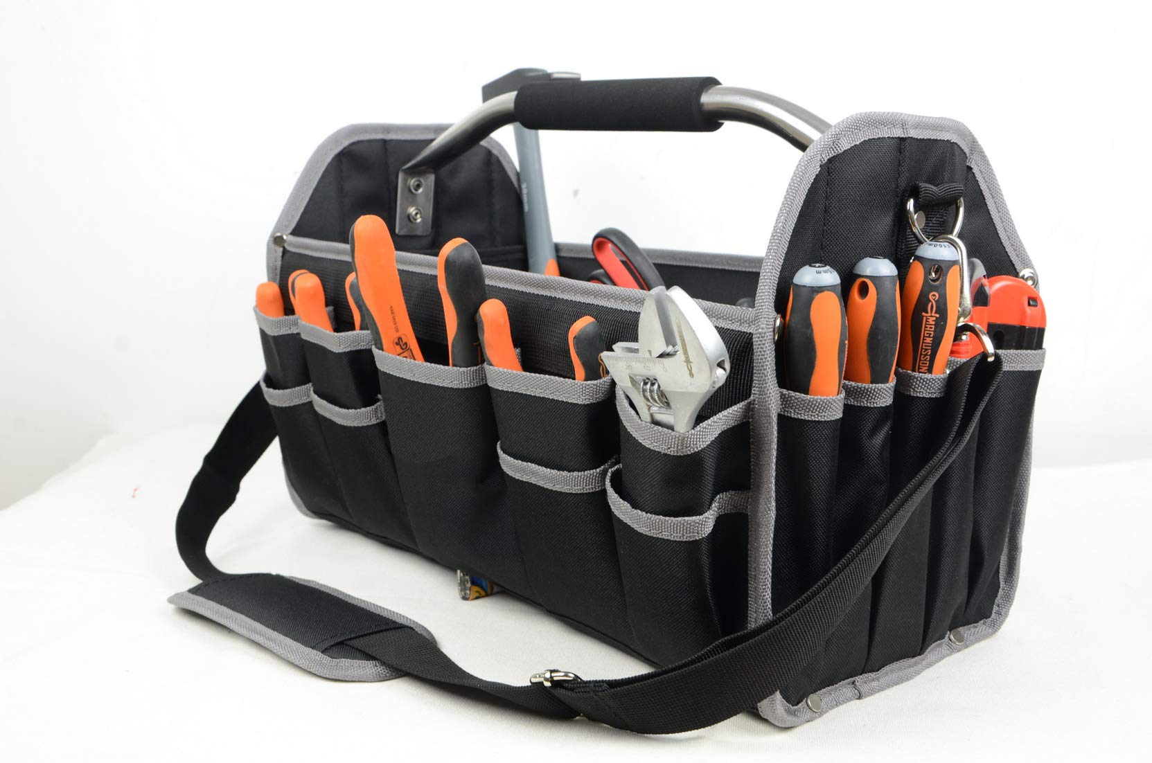 Bolsa plegable de 19 "Abrir herramienta Tote con correa de hombro portátil impermeable organizador de herramientas hecho Oxford tela (ribete gris)