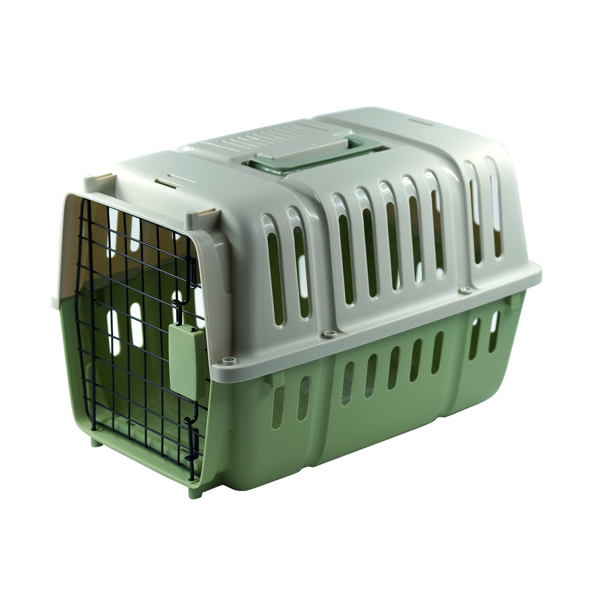 Transportador Mascotas Viaje Transportadora Gato Transportín Perro Pequeño Caja Rígido de Plástico con Asa Plegable (Verde, 45.5X31X30.5CM)