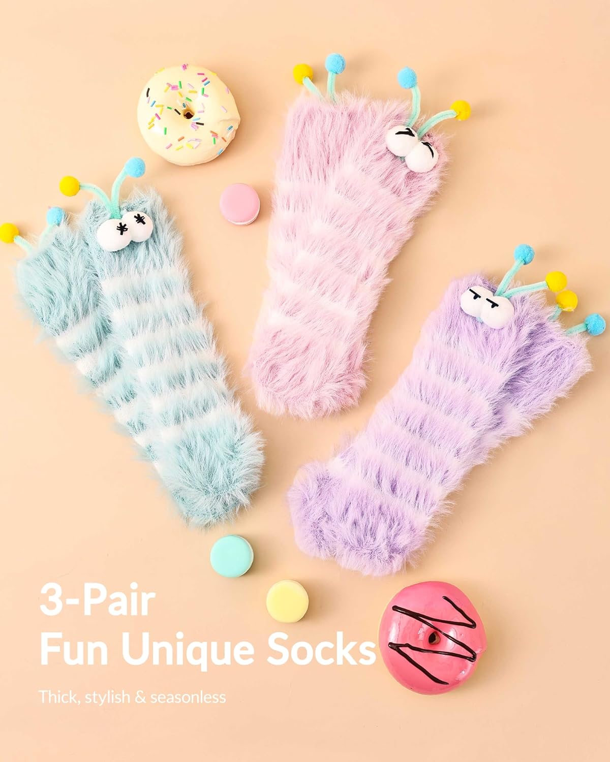 Moyel Fuzzy Socks for Women Girls Christmas Gifts 5 Pairs Socks Winter Slipper with Grip - Image 6
