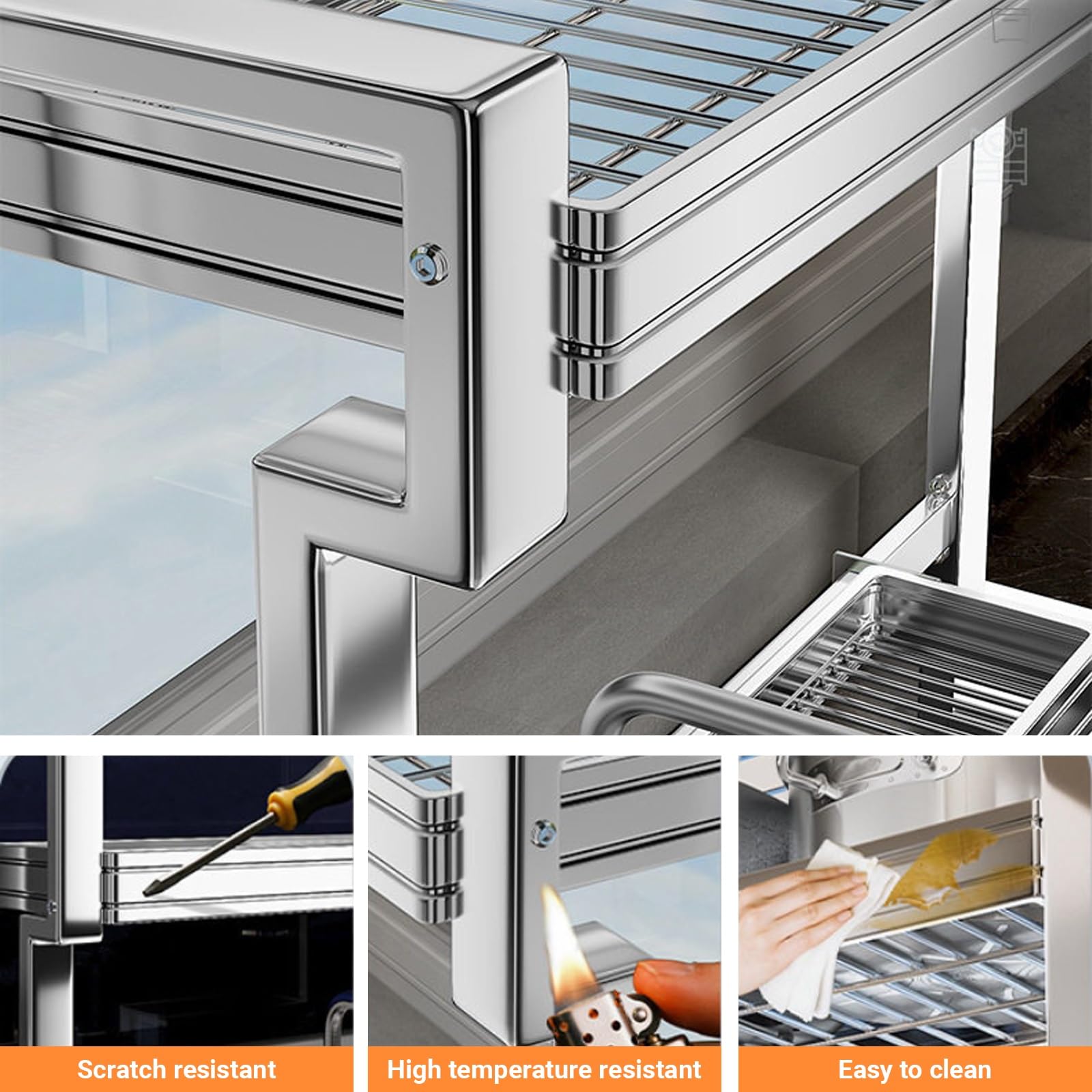 Escurridor de platos de acero inoxidable sobre el fregadero, escurridor expandible de 2 niveles con soporte para utensilios, diseño que ahorra espacio para platos, vasos, cuencos y cubiertos