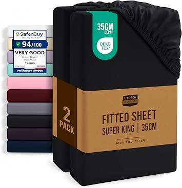 Utopia Bedding Fitted Sheet Super King (2 Pack), Black