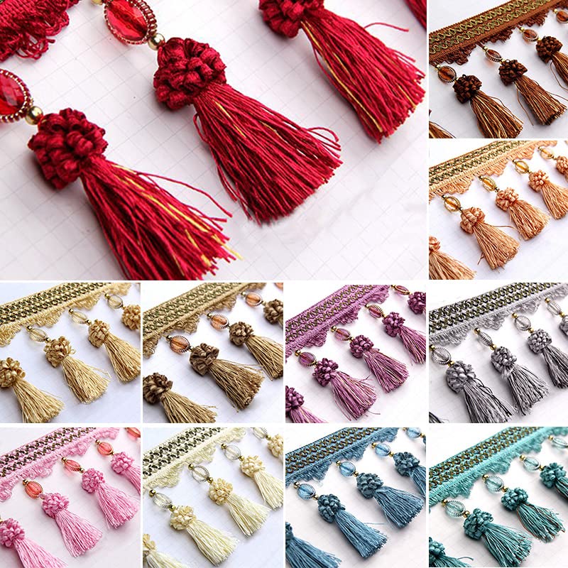 Franges de Rideau, 3 mètres de Perles, Garniture de Boule, Tresse, Franges, Couture, décoration de Table, canapé, Maison (Couleur: 7) (Couleur: 2) (Couleur: 4)(4)