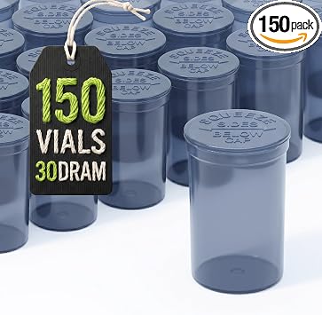 W Gallery 150 Gray Vials - 30 Dram Pop Top Bottles, Child Resistant