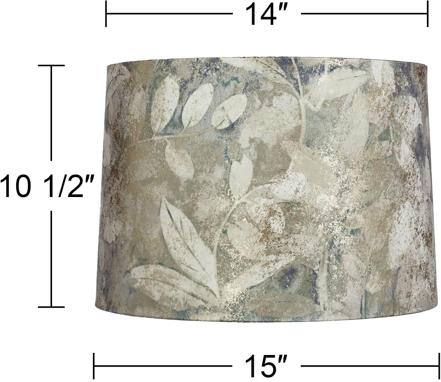 14" Top x 15" Bottom x 10" High x 10 1/2" Slant Print Lamp Shade Replacement Large White Gray Drum Round Tapered Farmhouse Coastal Velvet Fabric Leaves Pattern Spider Harp Finial - Springcrest