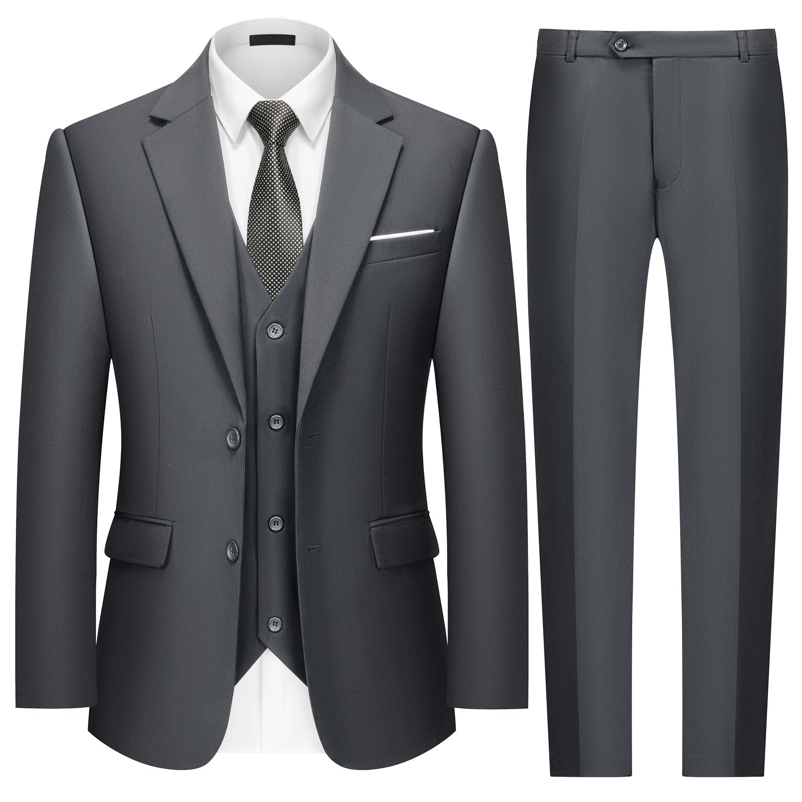 MAGE MALE Mens Two Button 3-Piece Suits Slim Fit Tuxedo Set with Blazer Jacket Vest & Pants for Wedding Prom Business