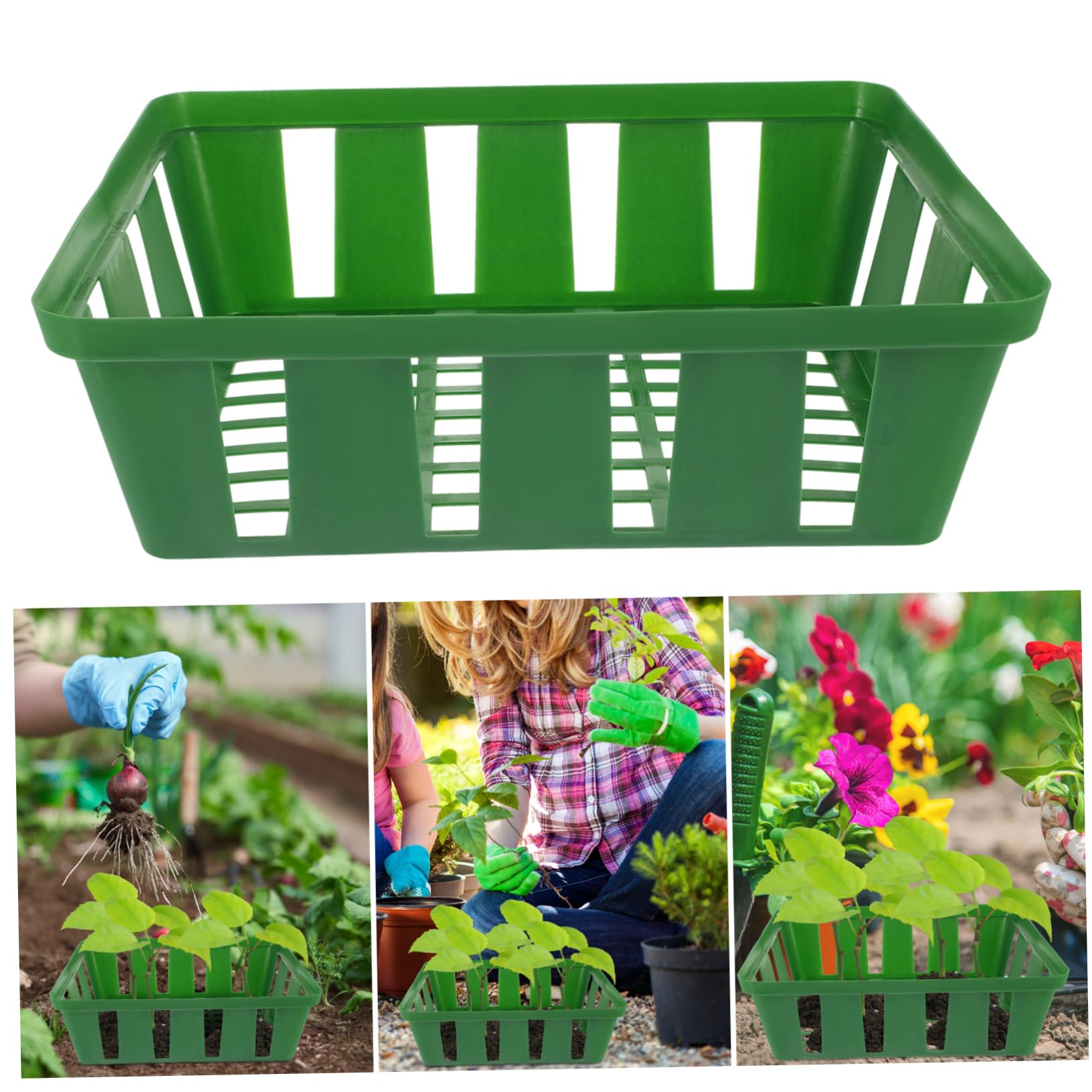 VANZACK Bandeja De Canasta De Plantación Hogar Envase Macetas Maceteros para Bote Ollas De Plántulas Cestas De Siembra Maceta De Vivero De Plantas Páginas Verde 3 Piezas X 4