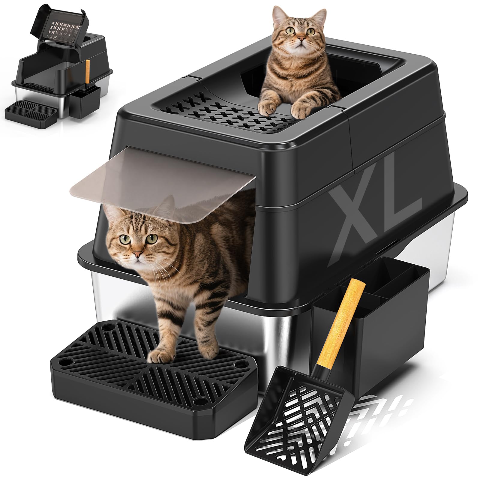 Stainless Steel Litter Box with Lid, XL Closed Metal Litter Box Modular Design with Flip Lid Fits All Cats, Extra Large Covered High Sided Cat Box,