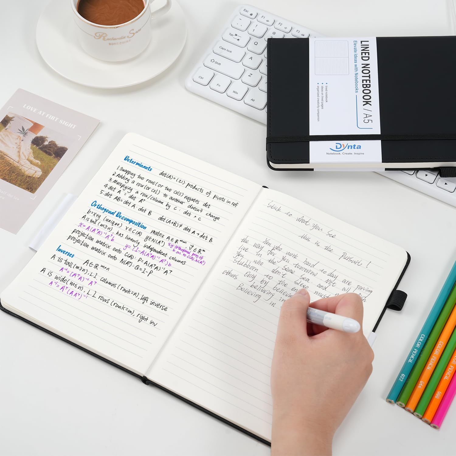 Dynta Hardcover Journal Notebooks 10 Pack A5 Lined Journals Bulk 5.8 x 8.4 Inch 160 Pages/80 Sheets College Ruled with Pen Loop Notebooks for Work, Writing, Note Taking (Black)