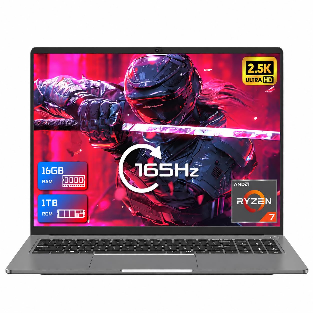 Notebook PC portatile 16GB RAM DDR5 1TB SSD 16 Pollici 2.5K Laptop 165Hz AMD Ryzen 7840HS Processore (UP to 5.1Ghz) Gamer Computer con WiFi6 Bluetooth 5.2 USB 3.1 PD3.0(film della tastiera incluso)