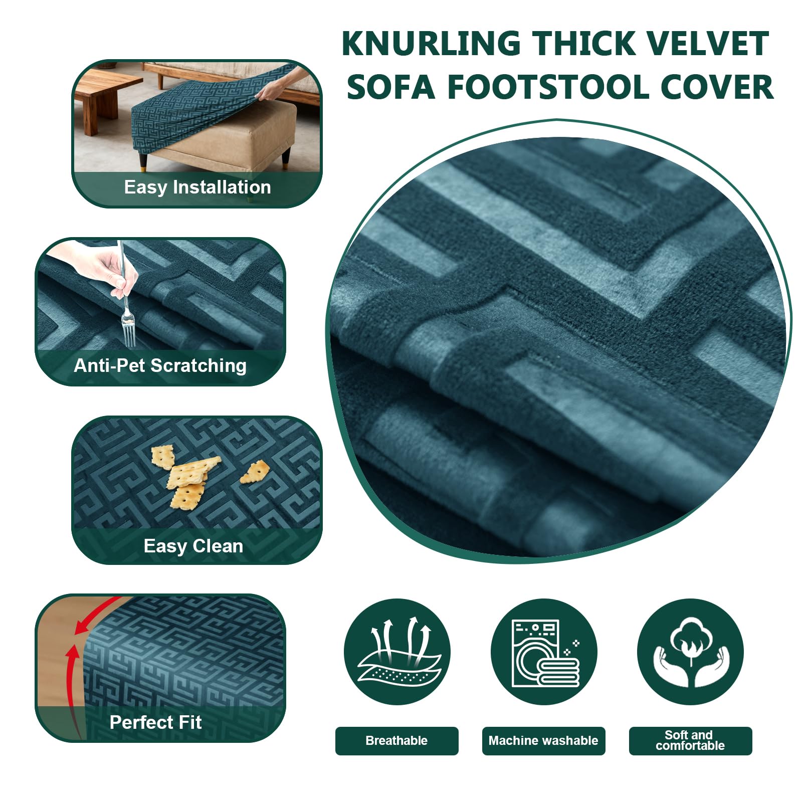 Copri Pouf Poggiapiedi Con Cuscini Seduta, Fodere Ottomana Protettive in Goffratura Velluto Per Pouf, Copri Rimovibile Per Ottomana Con 2 Ferma Lenzuola (teal,S+cushion (2pcs))