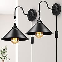 Vista 1 de Apliques de pared enchufables, juego de 2 lámparas de pared vintage con interruptor de encendido/apagado, lámpara industrial de metal negro