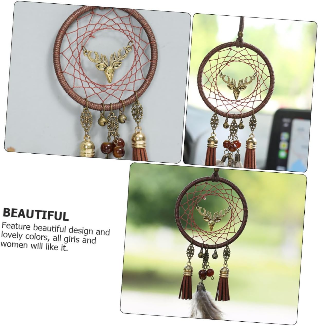 Dream Catcher Brown Iron Hanging Pendant Deer Head Xmas Ring Decor image 3