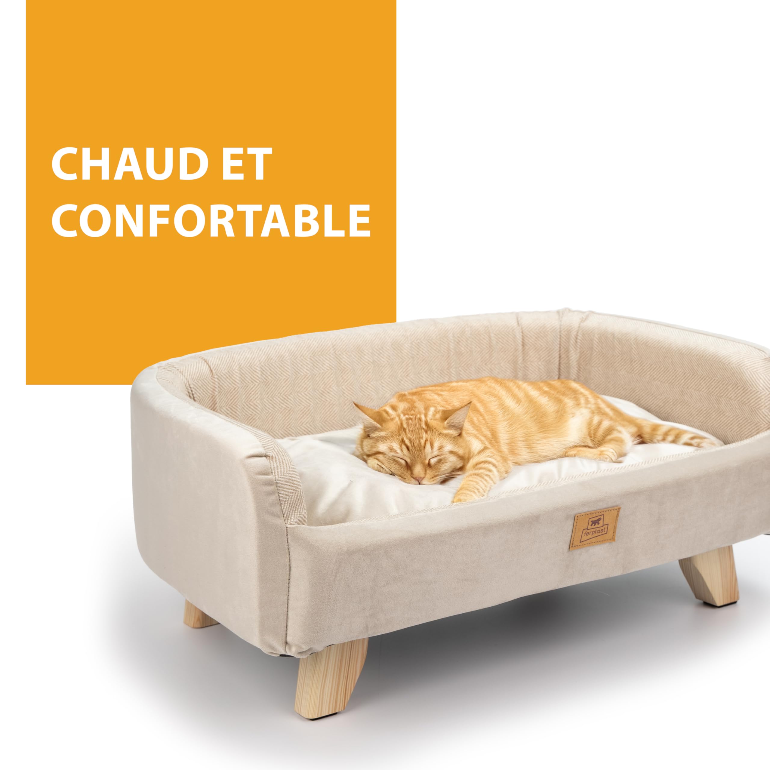Ferplast Niche pour Chien et Chat en Bois certifiée FSC® avec Coussin Moelleux, Style, Confort et durabilité, 62 x 45 xh 26 cm.