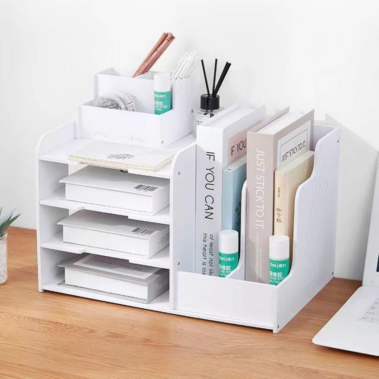 Swascoger White Desktop Organizer | Multipurpose File Tray & Display Shelf | for Home, Office, School