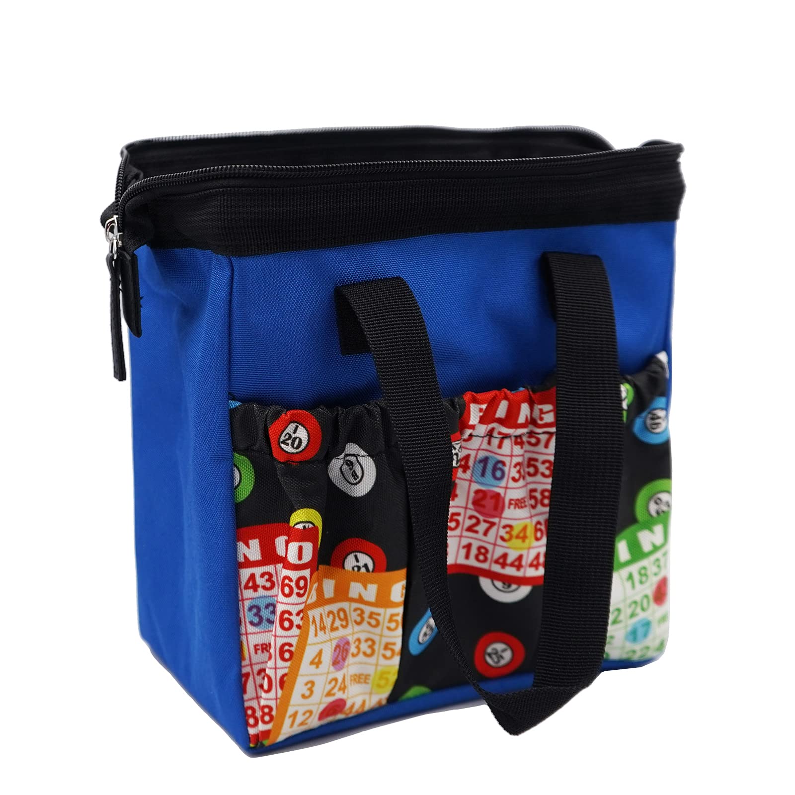 Yuanhe Sac fourre-tout avec 6 poches Motif bingo, bleu, Fourre-tout