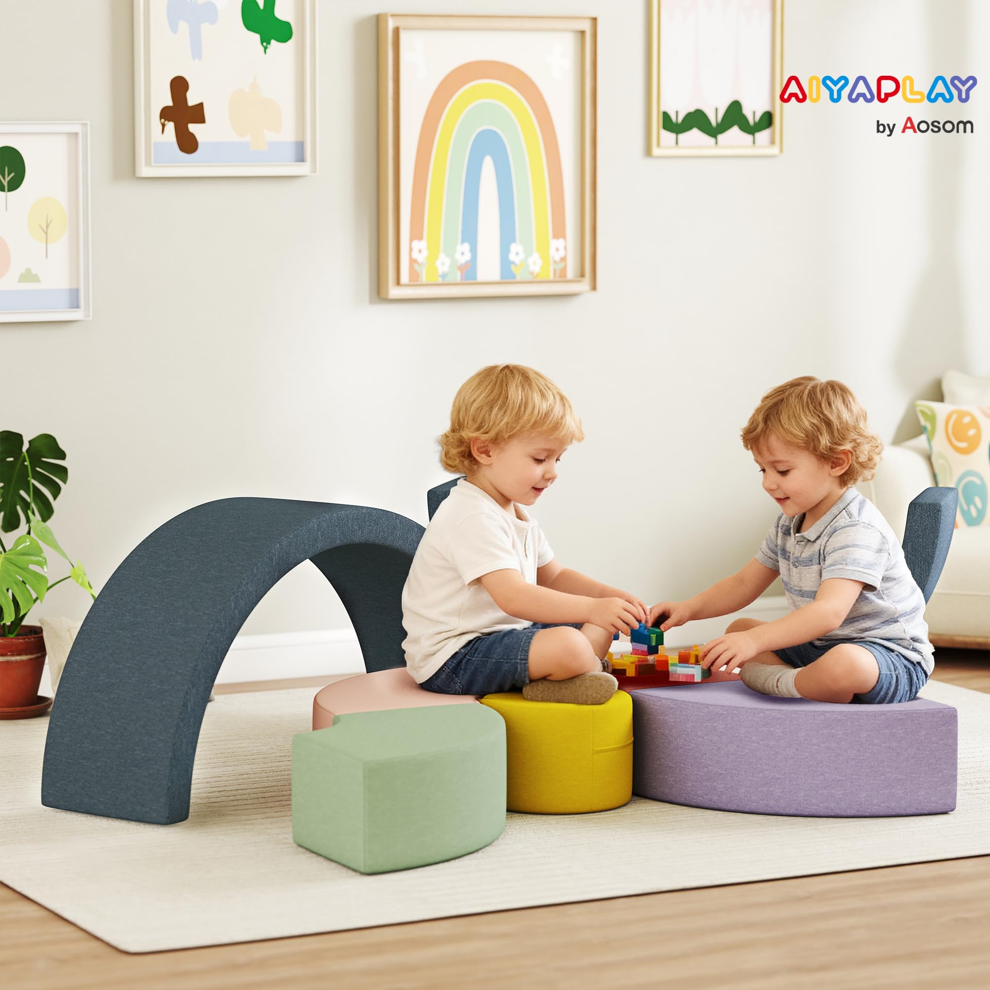 AIYAPLAY 7 pz Motricità Baby in Muschio, modulo motorio bambino con custodia lavabile, giocattoli educativi per strisciare arrampicata per bambini in età prescolare, multicolore