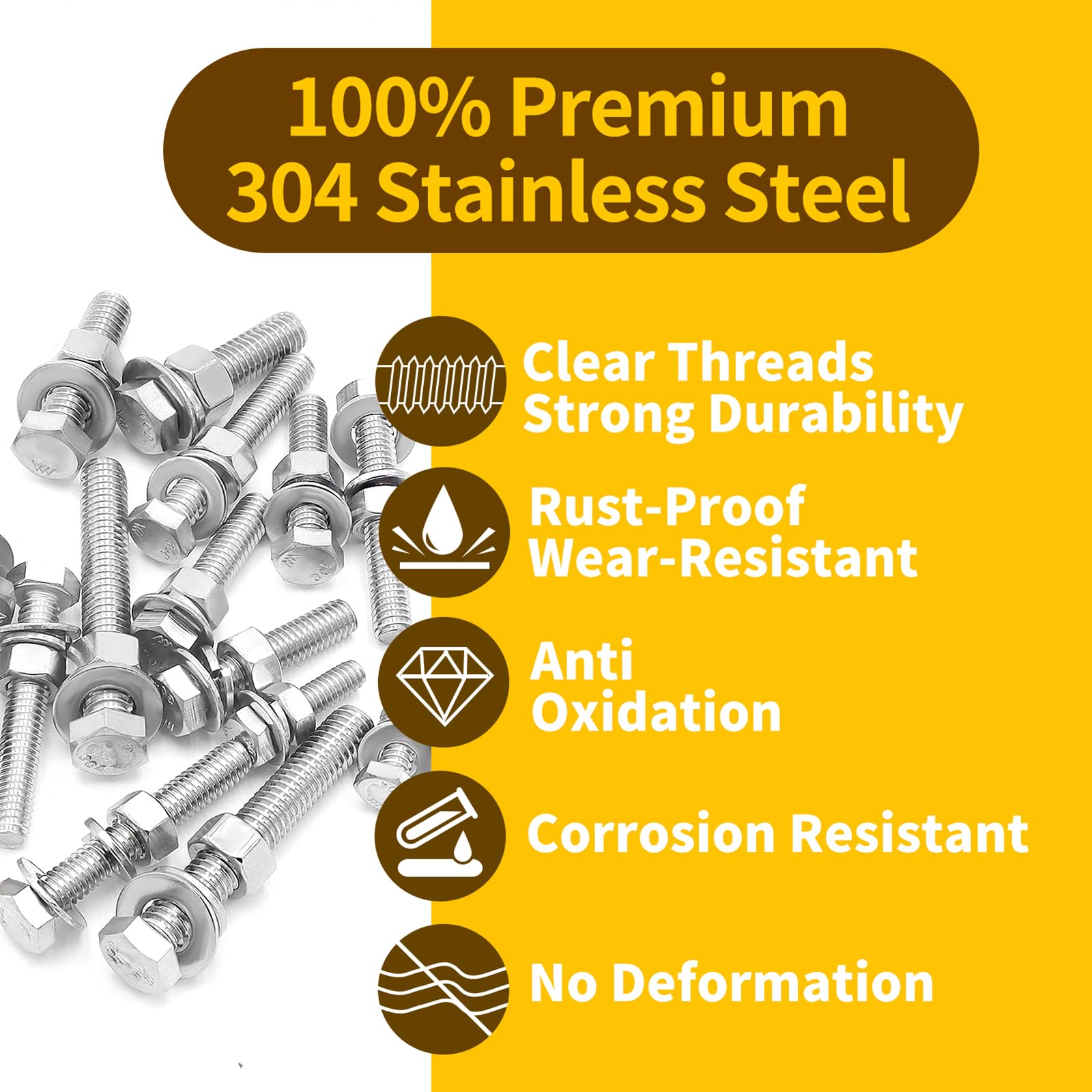 Hex Bolt & Nut Assortment Kit - 246 Pcs Stainless Steel -4